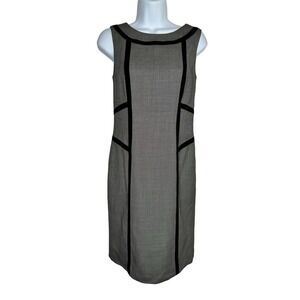 St. John Sheath Dress 2 Black Gray Textured Sleeveless Silk Blend Trim Career